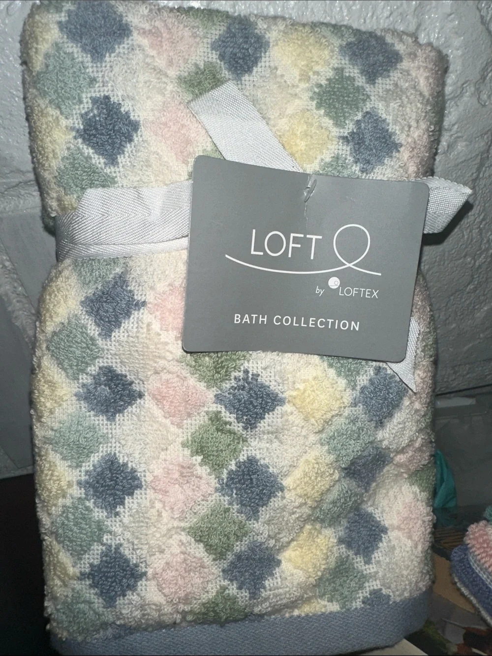 LOFT Pastel Diamond Pattern Washcloth - Blue, Pink, Green, Yellow 2-set cotton